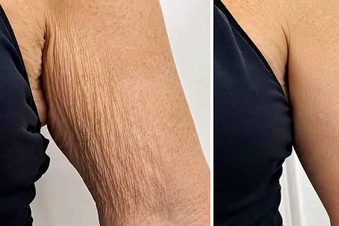 Piel del brazo antes y después: aspecto más firme