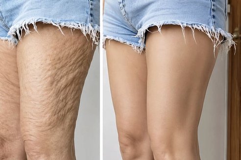 Piel del muslo antes y después: textura más uniforme